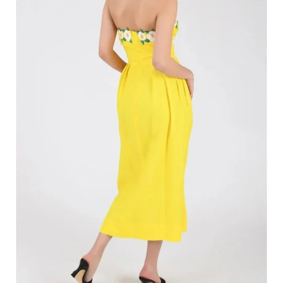 Fanm Mon Lorr Linen Sundress Strapless Midi Dress, M, Citron Yellow | NEW $360 - Picture 8 of 8